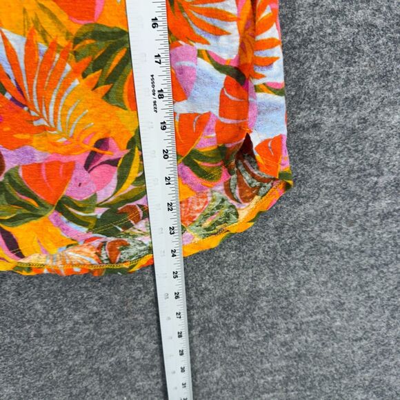 C&C California Blouse Women L Large Orange Floral Short Sleeve Linen Casual - Picture 7 of 9